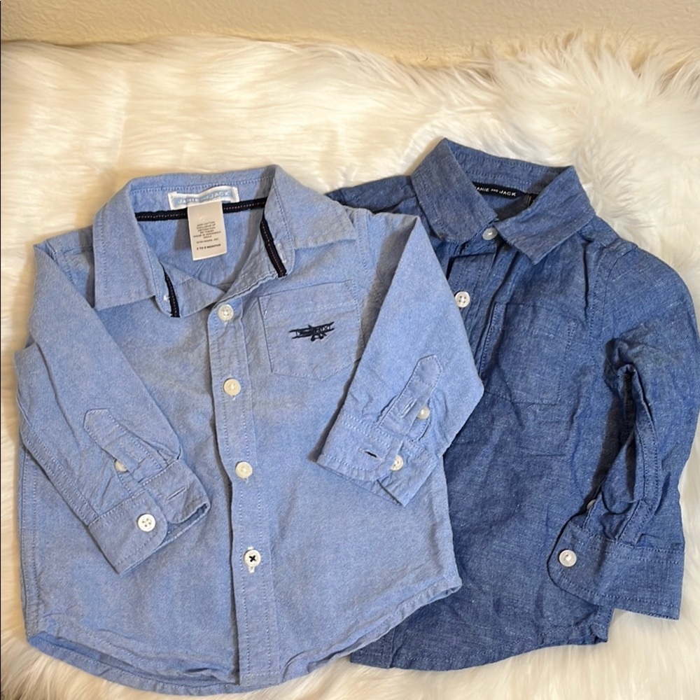 Set Janie and Jack Blue Baby Cotton Linen Denim Button Down Shirts